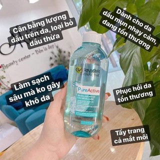 Nước tẩy trang garnier pháp 400ml, 125ml nắp trắng vỏ xanh