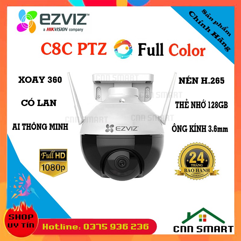 Camera Wifi Ngoài Trời Xoay 360 Ezviz C8C 2M 1080P, C8W 4M 2K Siêu Nét, Màu Đêm, AI Thông Minh - Chính Hãng BH24TH