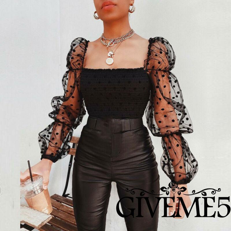 Áo Lưới Xuyên Thấu Tay Dài Phồng Thoải Mái Thoáng Khí Gợi Cảm Cho Nữ