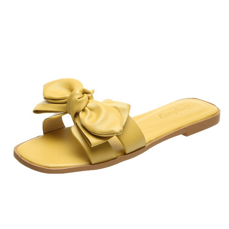 Dép IELGY đế bằng mũi vuông đính nơ thời trang Hàn Quốc mùa hè cho nữ