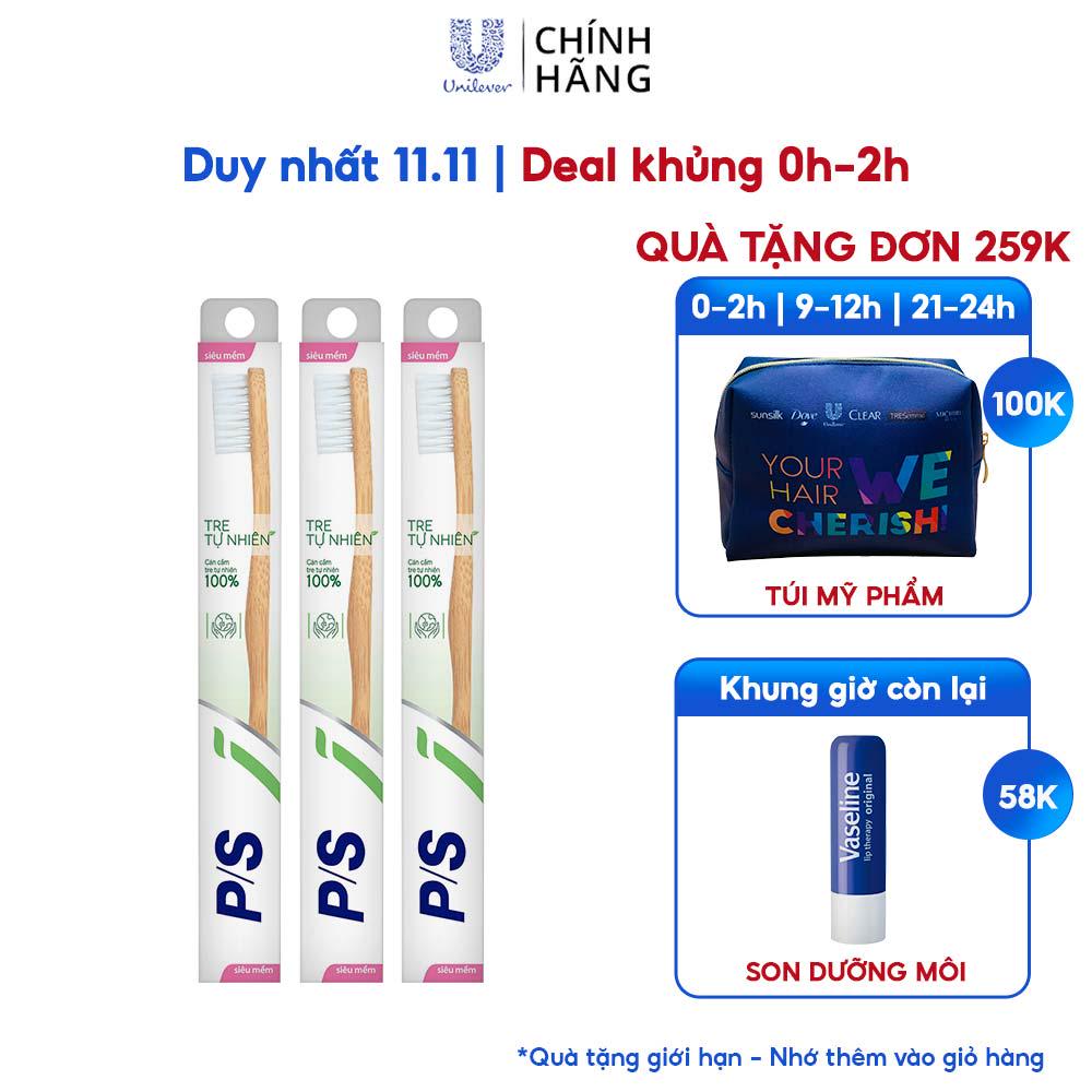 [Mã FMCGMALL -8% đơn 250K] Combo 3 Bàn chải P/S Tre Tự Nhiên