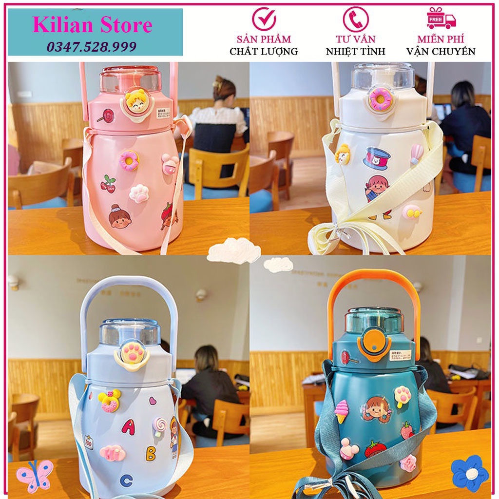 Bình nước bình giữ nhiệt có ống hút inox 304 không rỉ an toàn Tặng sticker siêu cute