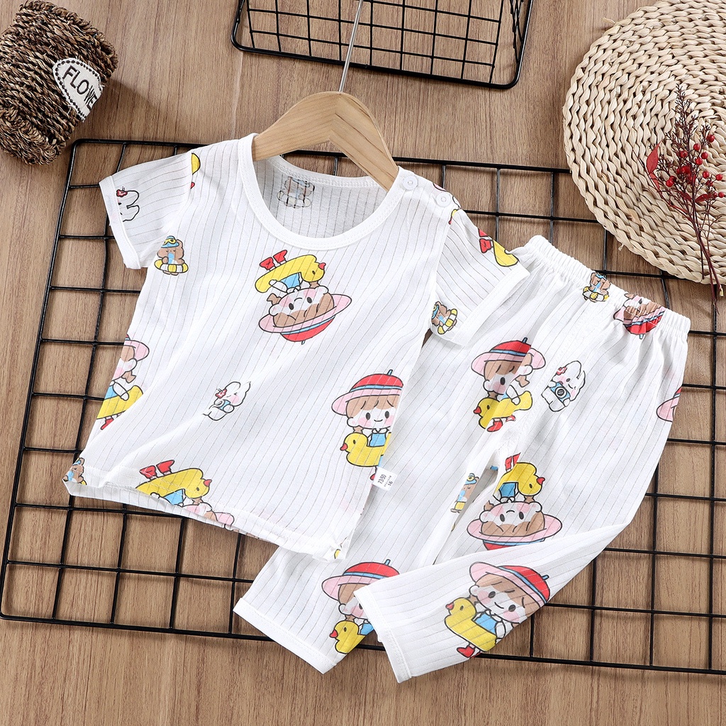 Bộ Đồ Ngủ Tay Ngắn Chất Cotton Mỏng Nhẹ Thời Trang Mùa Hè Xinh Xắn Cho Bé Gái 2178
