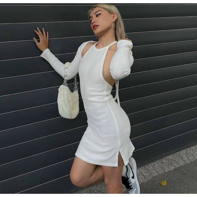 SET ĐẦM TRẮNG BODY CỔ YẾM KÈM KHOÁC CROP KTGIMI (Kèm ảnh thật)