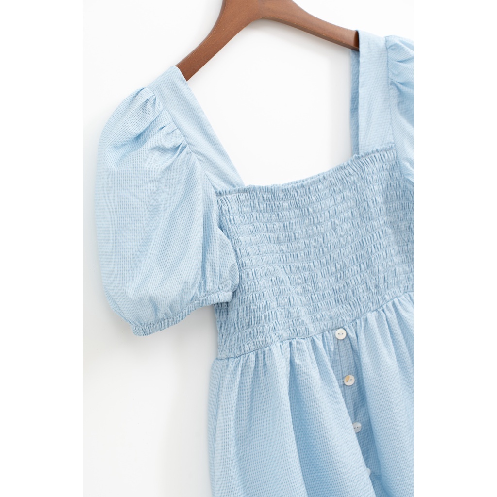 Áo babydoll dập nhún ngực mở cúc màu xanh blue MADELEN