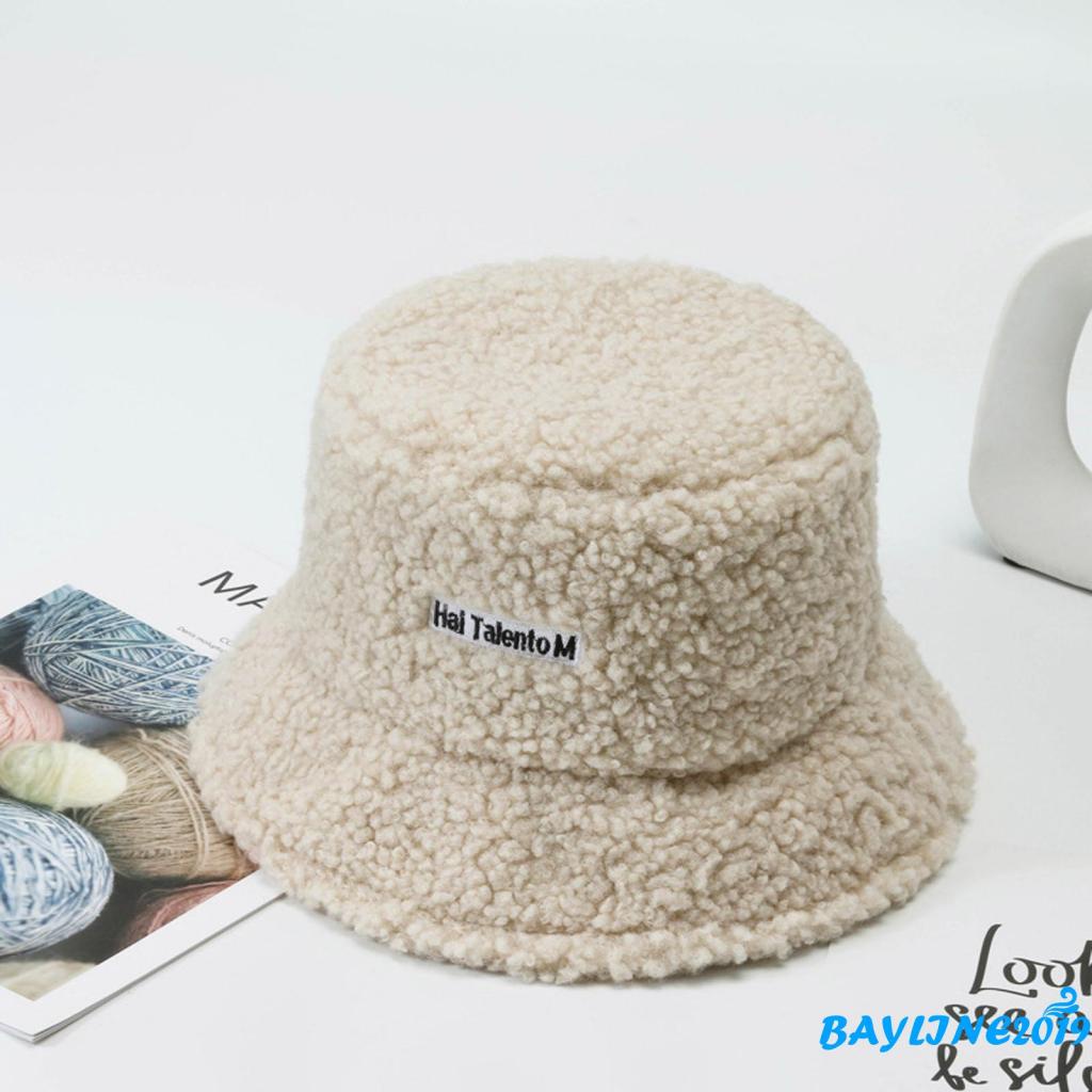 BAY- Mũ bucket vải lông cừu giữ ấm thường ngày (màu đỏ vàng, trắng, đen, hồng, xám)