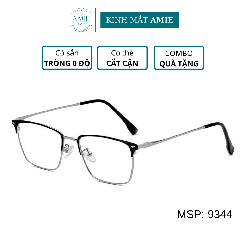 Gọng kính cận nam AMIE Eyewear mắt kính vuông gọng kim loại chắc chắn phụ kiện thời trang 9344