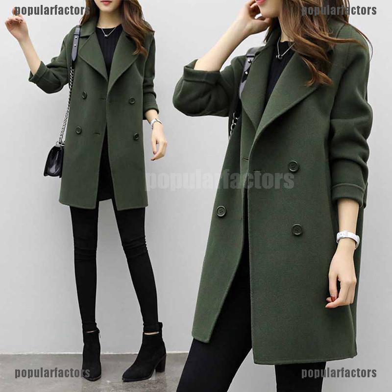 [Popular] Women Winter Warm Trench Woolen Parka Long Slim Coat Outwear Long Lapel Jacket [FS]