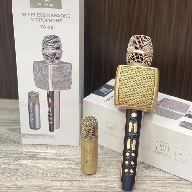 Micro Karaoke Bluetooth Không Dây, Mic Karaoke YS91 YS92 YS95 YS97 YS98 Có Loa Bass treble Chất Thu Giọng Hát Nhẹ Âm To