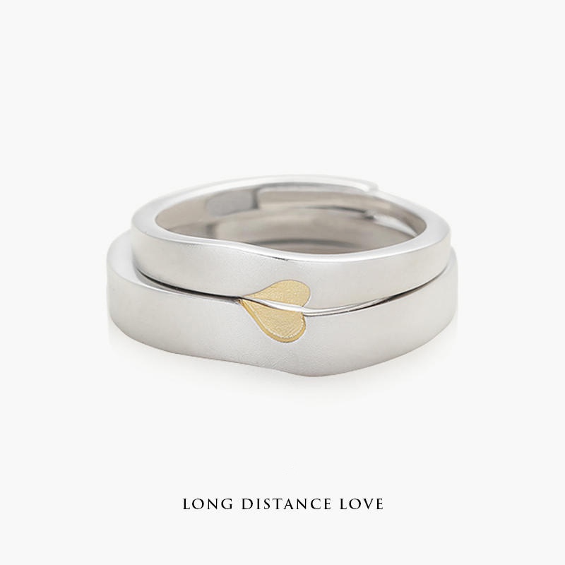 Nhẫn đôi nhẫn cặp nam nữ bạc s925 trái tim ghép màu vàng long distance love Cá jewelry NĐ62