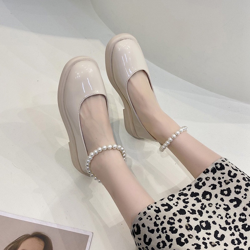 Retro British Wind Small Leather Shoes Female 2021 Summer New Versions Low With Pearl Japan Jk Mary