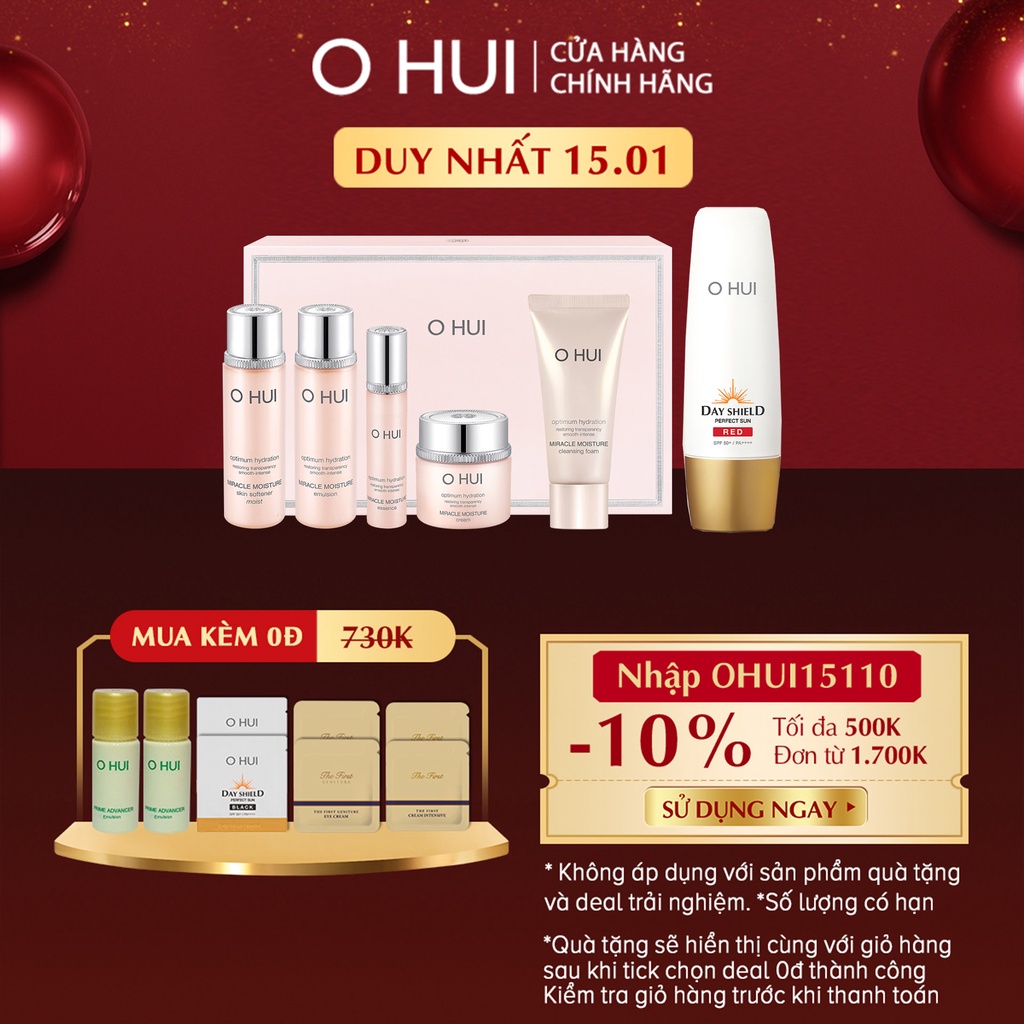 [Mã COSLUX05 giảm 120K]Combo Kem chống nắng dưỡng ẩm cho da nhạy cảm OHUI MM Day Shield Sun Red SPF50+ PA++++