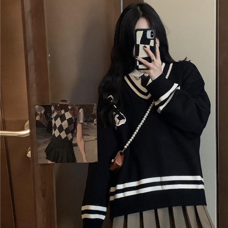 Áo sweater tay dài dáng rộng màu sắc tương phản phong cách Hàn Quốc thời trang 2021 dành cho nữ | BigBuy360 - bigbuy360.vn