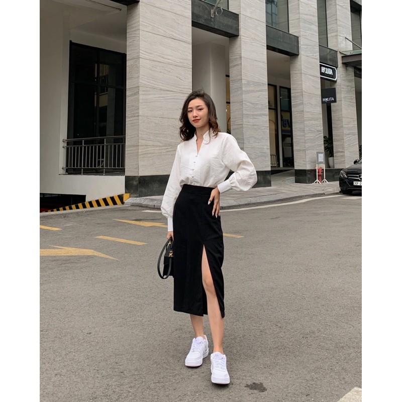 Chân váy xẻ đen Slit Skirt_ZIEL | BigBuy360 - bigbuy360.vn