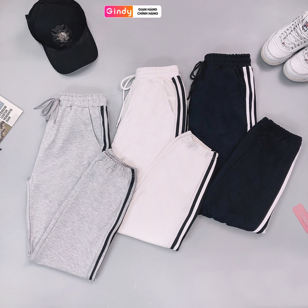 Quần jogger nam nữ GINDY chất nỉ da cá bo ống kẻ sọc phong cách unisex cá tính thời trang thu đông QN001