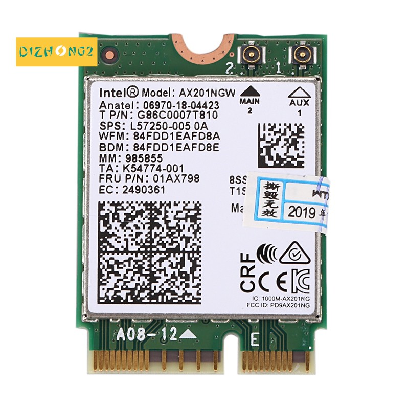 Card mạng không dây băng tần kép Intel Wi-Fi 6 Ax201 Bluetooth 5.0 2.4g/5g Ngff E C