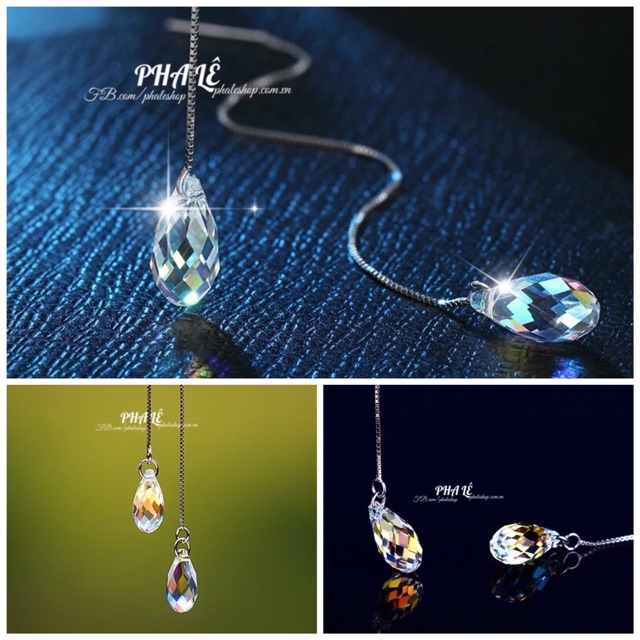 Bông Tai Pha Lê Hình Giọt Nước Được Thiết Kế Từ Pha Lê Swarovski và Bạc S925