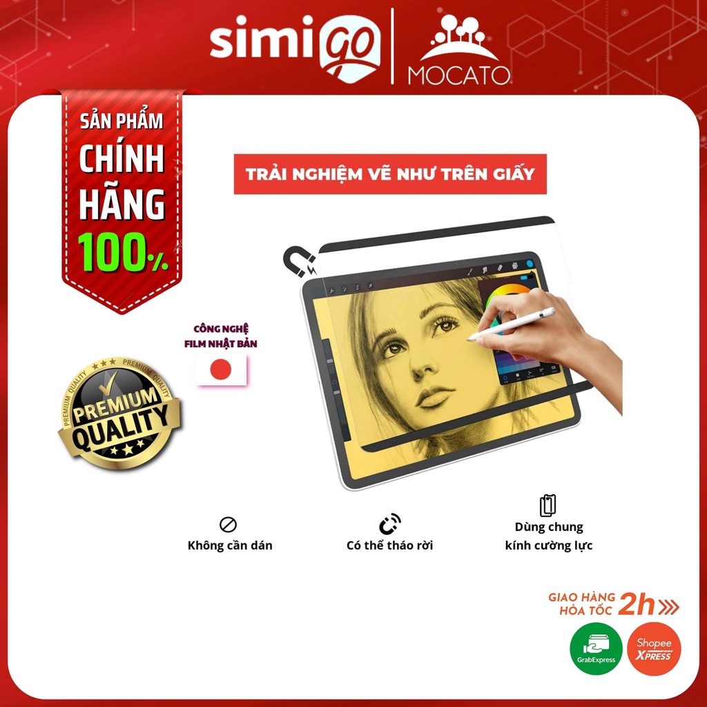 Miếng dán màn hình iPad PaperLike Mocato M307 nam châm dính dùng chung với kính cường lực tái sử dụng