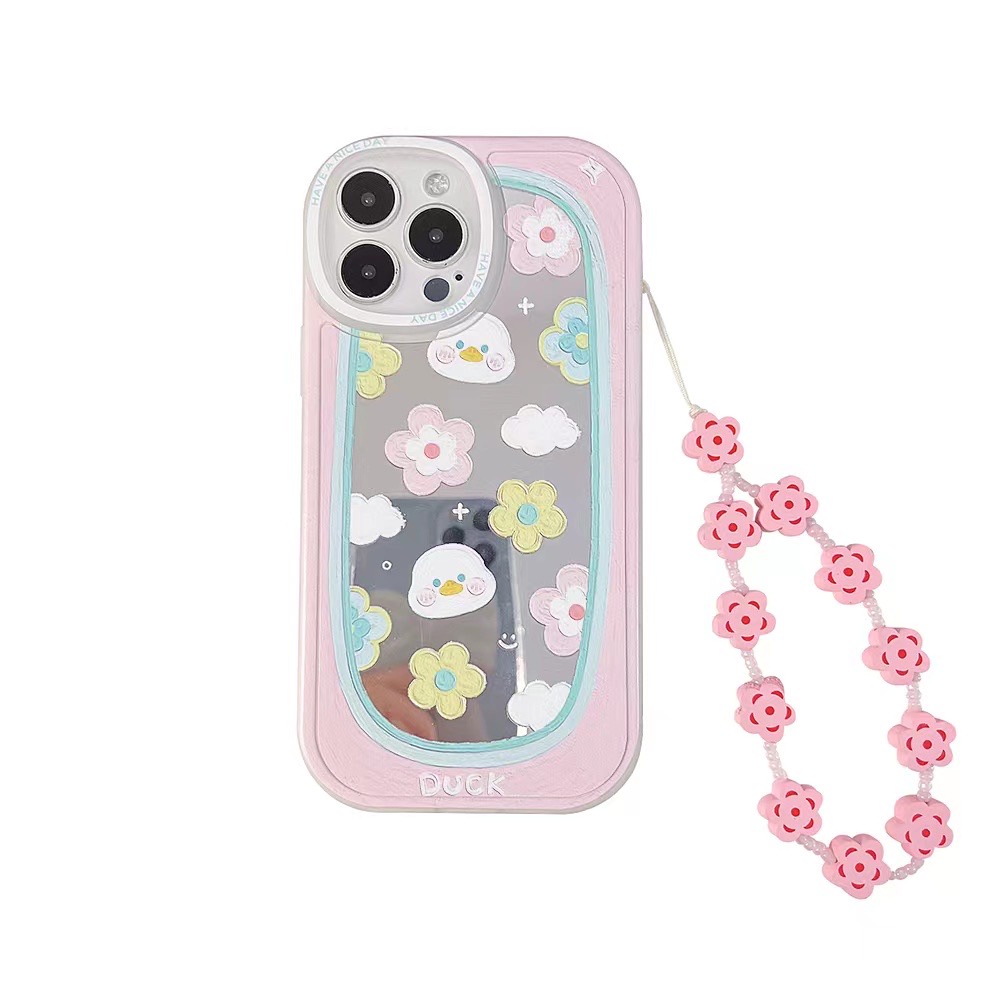 Ốp Điện Thoại tpu Dẻo Họa Tiết Chú Vịt &amp; Hoa Dễ Thương Kèm Vòng Đeo Tay Cho Iphone 12 pro max 11 pro max xs max xr x 13promax 7plus