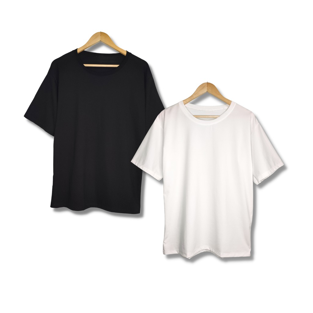 Áo thun trơn unisex form rộng cổ tròn LETIS, áo phông nam nữ tay lỡ basic freesize trắng đen