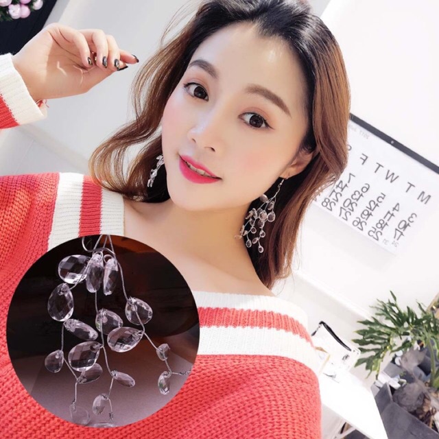 FREESHIP ĐƠN TỪ 99K HK6- Hoa tai chuỗi đá trong suốt