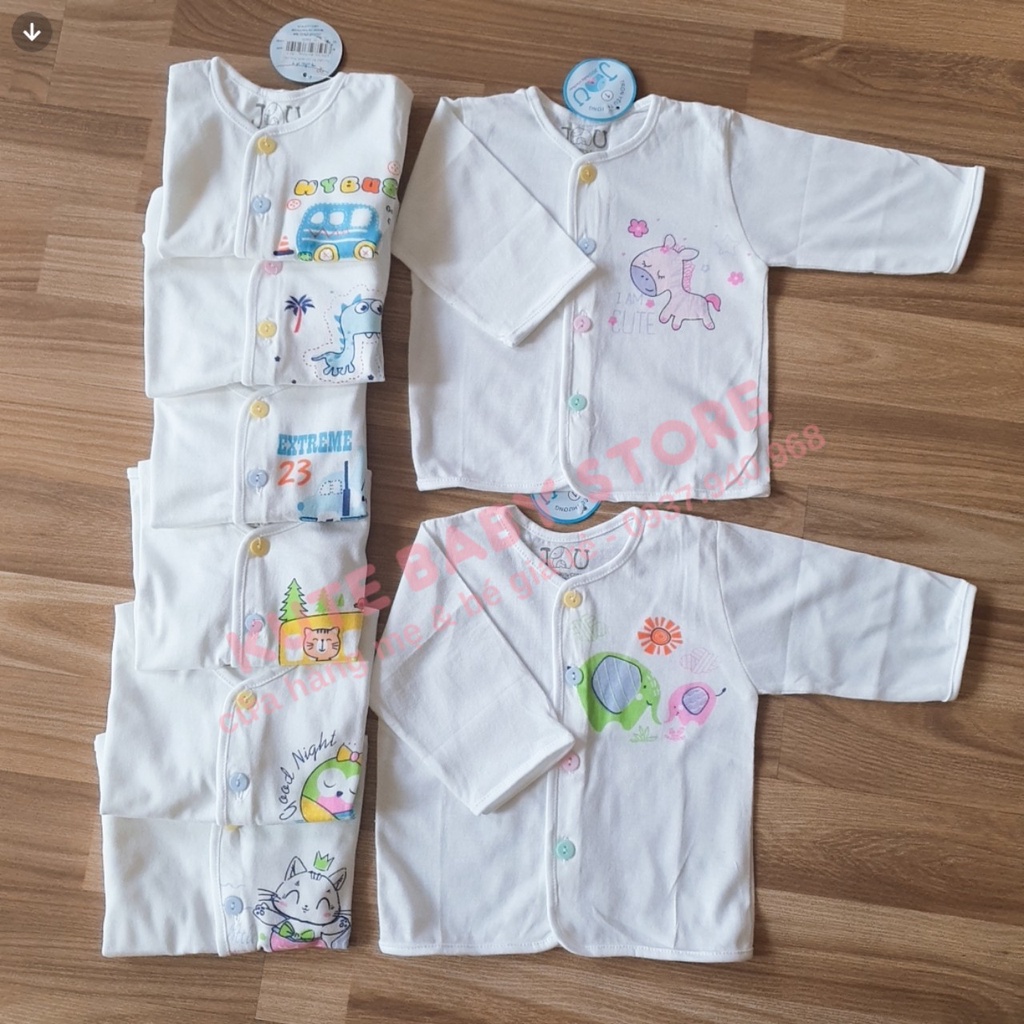 Áo sơ sinh Tay Dài Trắng cotton 100% Cài Nút Giữa JOU cho bé trai, bé gái - Hàng Việt Nam chất lượng