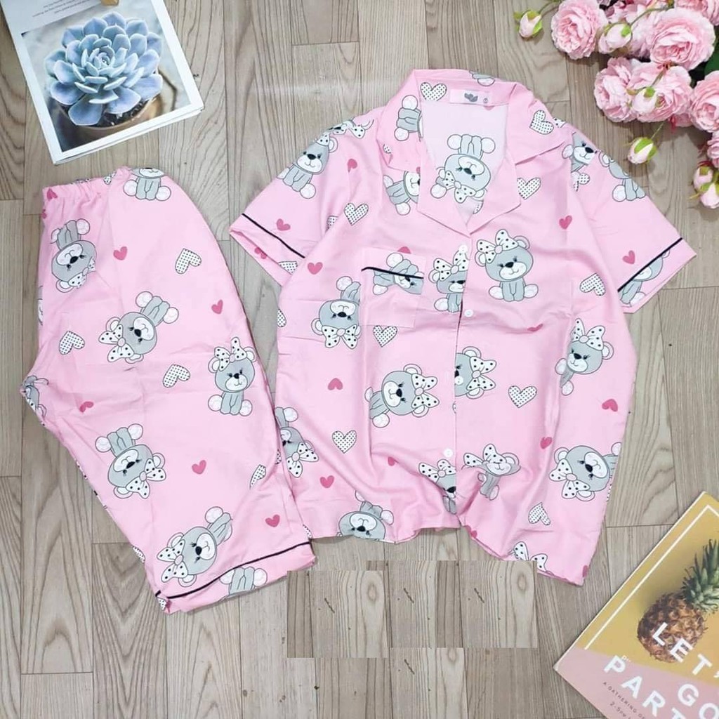 Set Pijama Lửng Kate Nữ [FREESHIP]🌸 Bộ ngủ áo sơ mi thun cộc tay quần ngố pizama hoạt hình mặc ở nhà SIÊU HOT 🌸 | BigBuy360 - bigbuy360.vn
