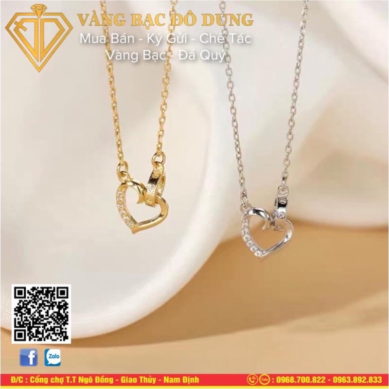 Dây chuyền bạc nữ. Dây chuyền liền mặt tim với 2 mẫu bạc trắng và bạc xi vàng 14k. Trang sức DDJ