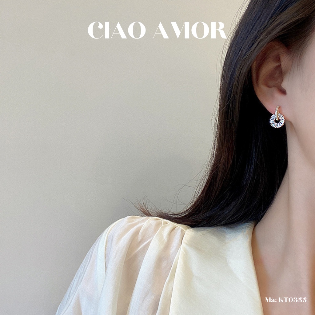 KT0355-Khuyên tai nữ, Bông tai nhỏ bạc 925 đính đá Double wheel Trang sức Ciao Amor