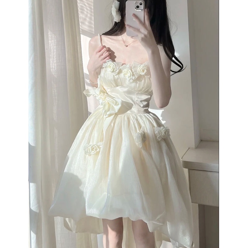 Đầm Công Chúa Hai Dây Họa Tiết Hoa Ba Chiều Nhẹ Nhàng Kiểu Pháp Hàng Mới Mùa Hè Dành Cho Trẻ Em