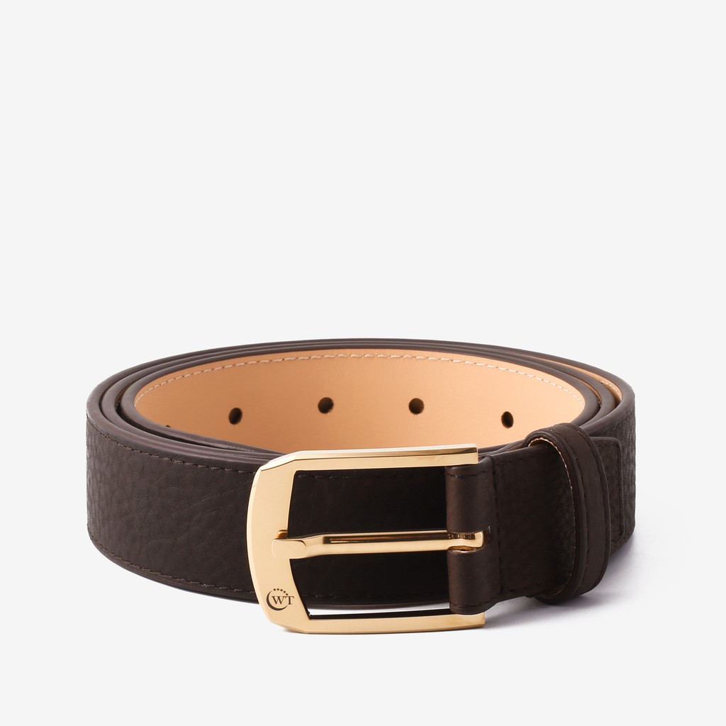 Thắt Lưng Nam Da Bò Màu Nâu Cao Cấp Mặt Khóa Tungsten Màu Trắng, Vàng WT Leather 149021501, 149011501
