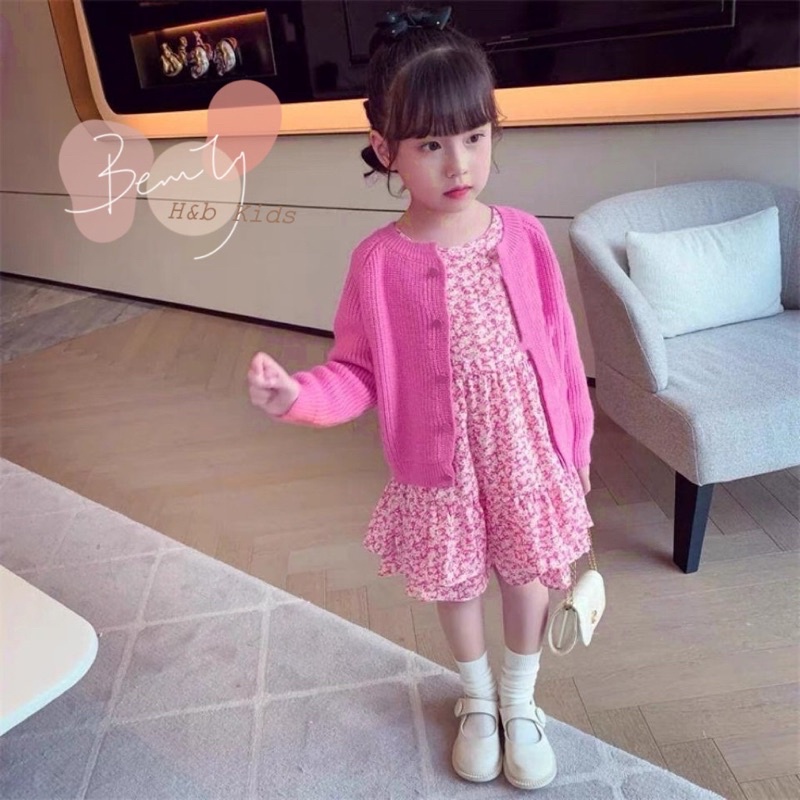 Sét áo len caregan kèm váy siêu xinh cho bé 10-22kg❤️ Váy kèm áo khoác hồng phong cách Hàn quốc