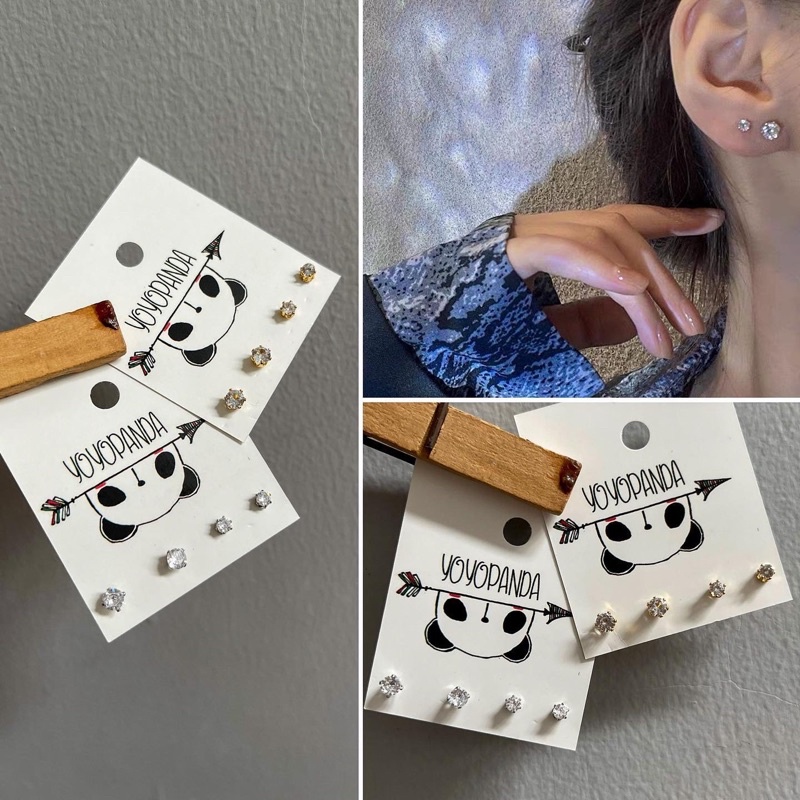 set 2 đôi bông tai titan đính đá (không ghỉ sét )