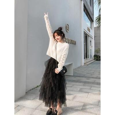 Chân váy dài xếp ly eo ao, chân váy lưới nhọn hoang dã VD0023