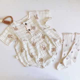 ( Hàng may thủ công - hình thật shop tự chụp ) Body  cài núc hoạ tiết chấm bi hoa nhí chất xô muslin mềm mịn cho bé