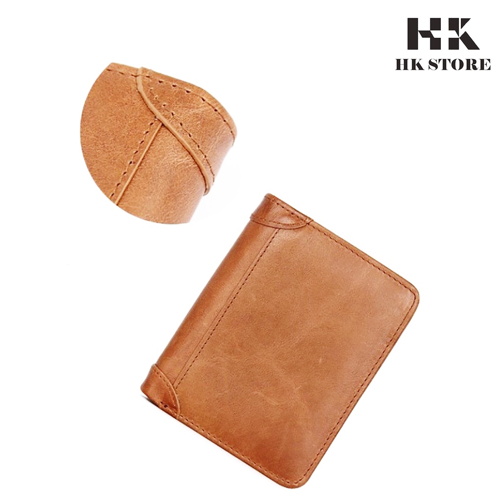 Ví nam da bò sáp 💝 HK STORE 💝 da bò thật 100% và lót da cao cấp kiểu dáng nhỏ gọn tay siêu tiện lợi phù hợp mọi lứa tu