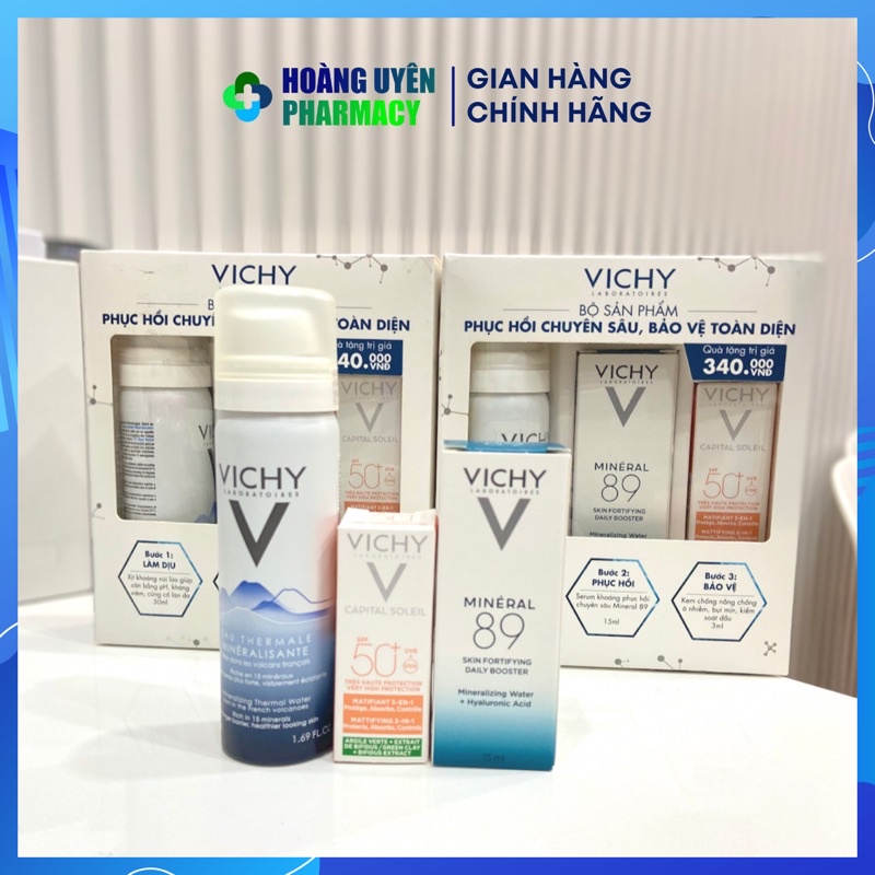 Bộ chăm sóc da phục hồi chuyên sâu Vichy (xịt khoáng Vichy, khoáng cô đặc mineral 89)