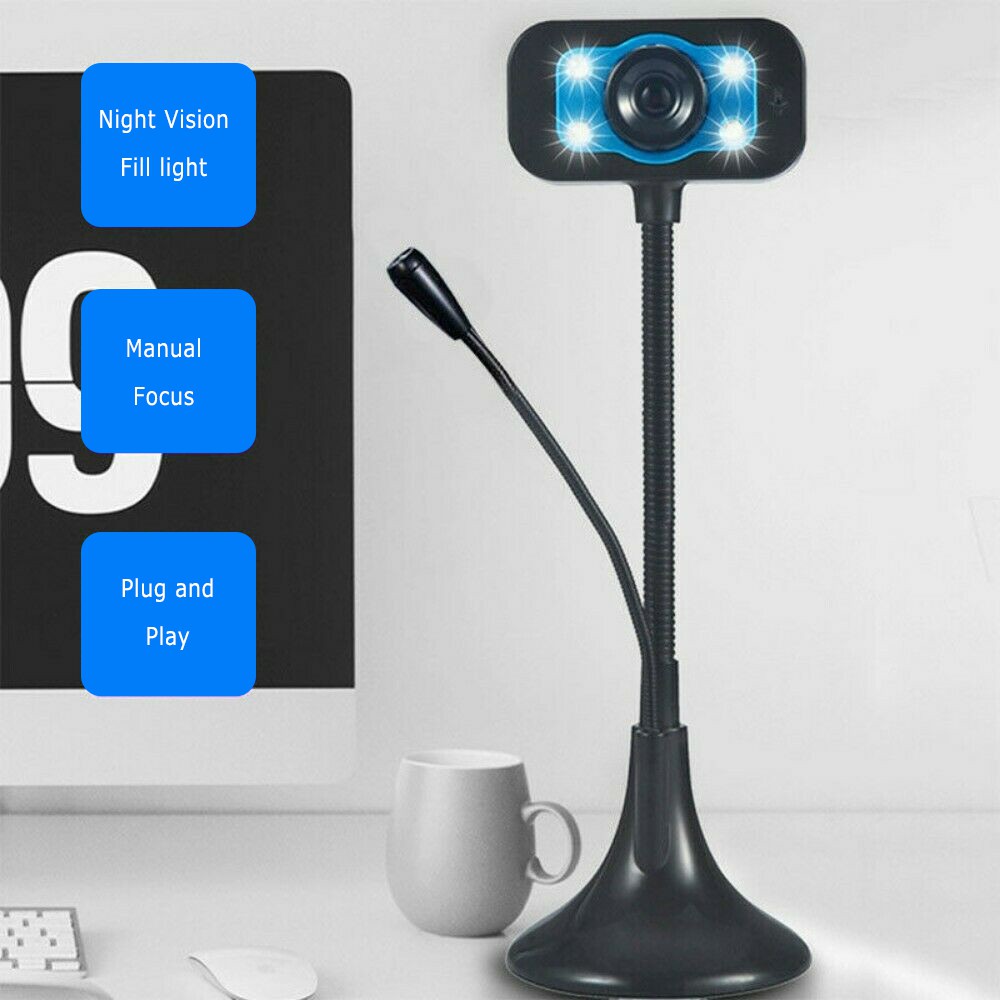 Camera webcam có cổng USB và chân đế hỗ trợ dạy học trực tuyến hoặc livestream