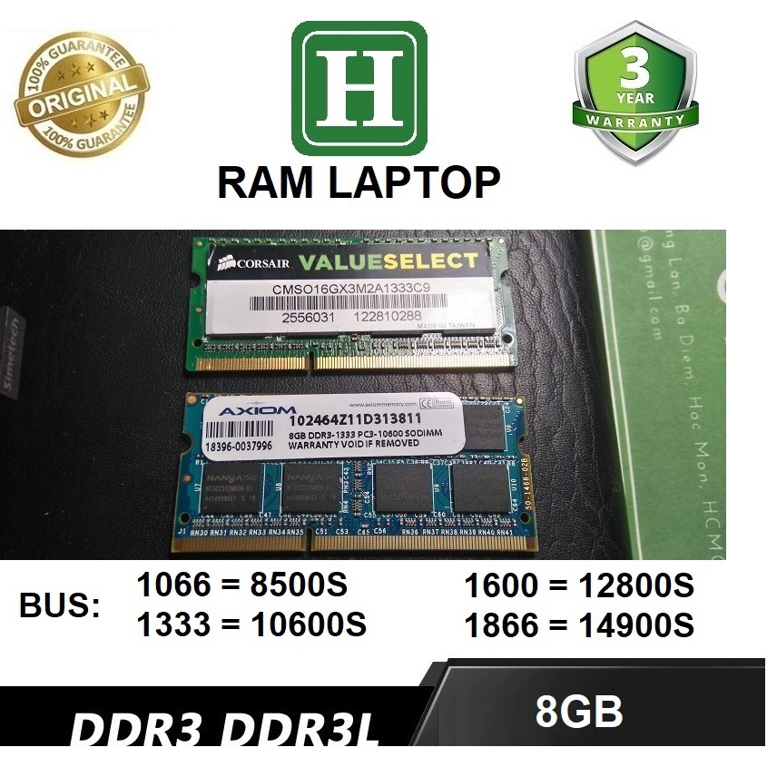 Ram Laptop PC3 8Gb bus 1333 - 10600s bảo hành 3 năm