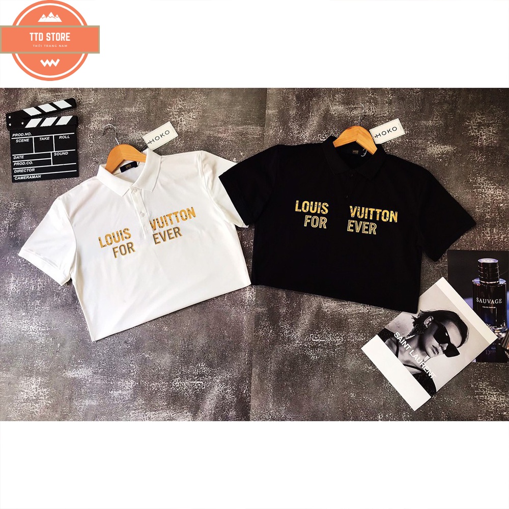 Áo thun nam nữ cổ trụ tay ngắn in họa tiết chữ LV , áo chất cotton thoáng mát thời trang mùa hè hot trend 2022