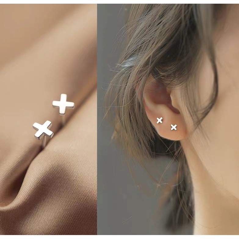 Khuyên Tai Hình Chữ X Bằng Bạc 925 100% Dễ Thương Dành Cho Nữ