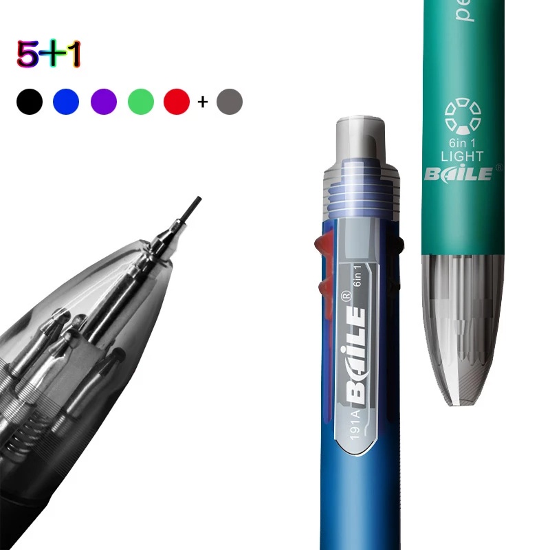 Bút Bi 6 Trong 1 5 Màu Tự Động Kèm Gôm Tẩy Chuyên Dụng Cho Văn Phòng/Trường Học
