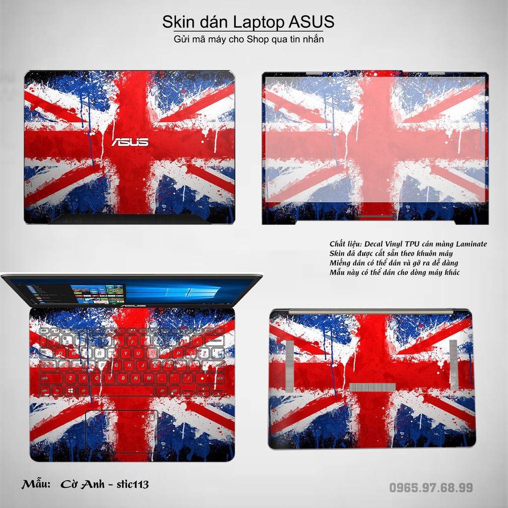 Skin dán Laptop Asus in hình cờ Anh (inbox mã máy cho Shop)