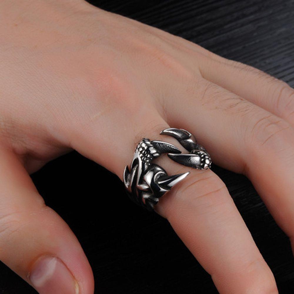PINEVN Nhẫn Thép Titan Hình Móng Vuốt Rồng Phong Cách Hip Hop Gothic Cho Nam