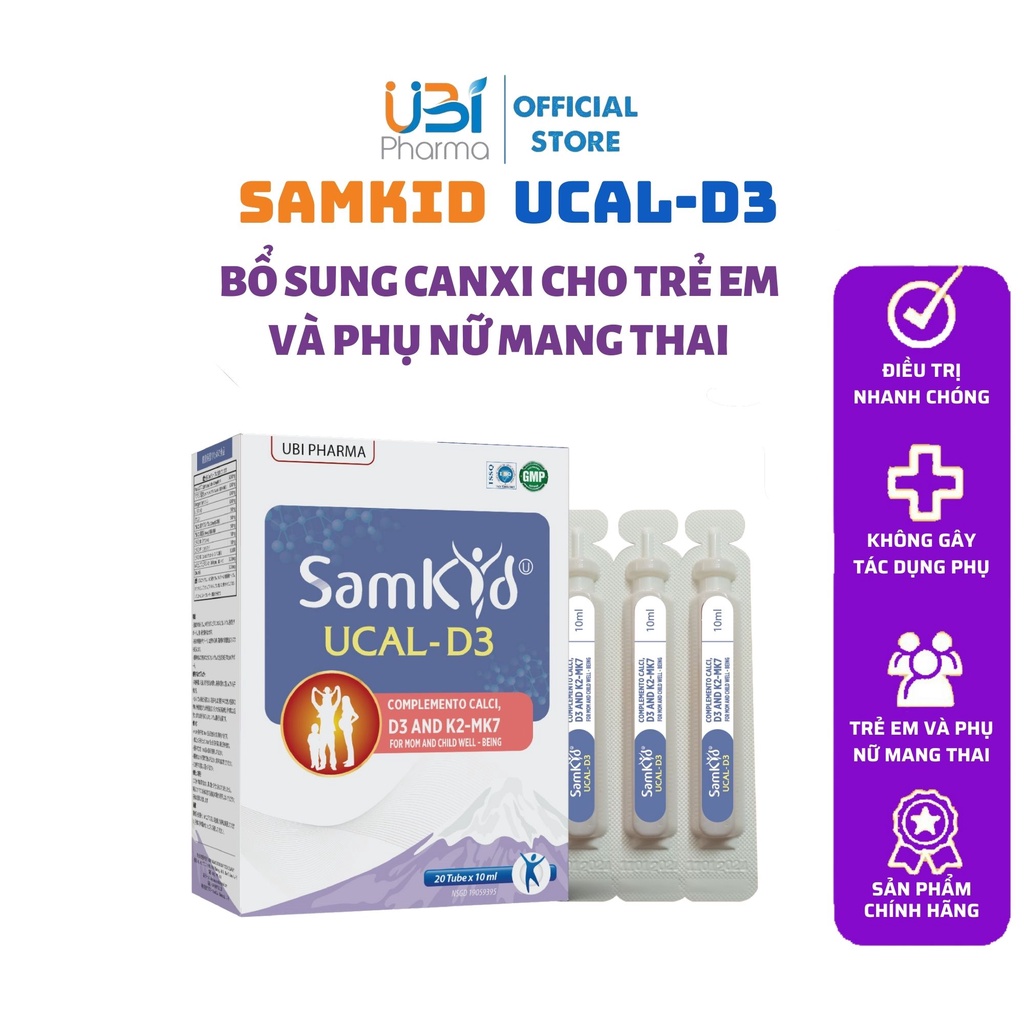 Thực phẩm bảo vệ sức khỏe SAMKID UCAL-D3 bổ sung canxi vitamin D3 phát triển chiều cao trẻ em hộp 20 ống x 10ml