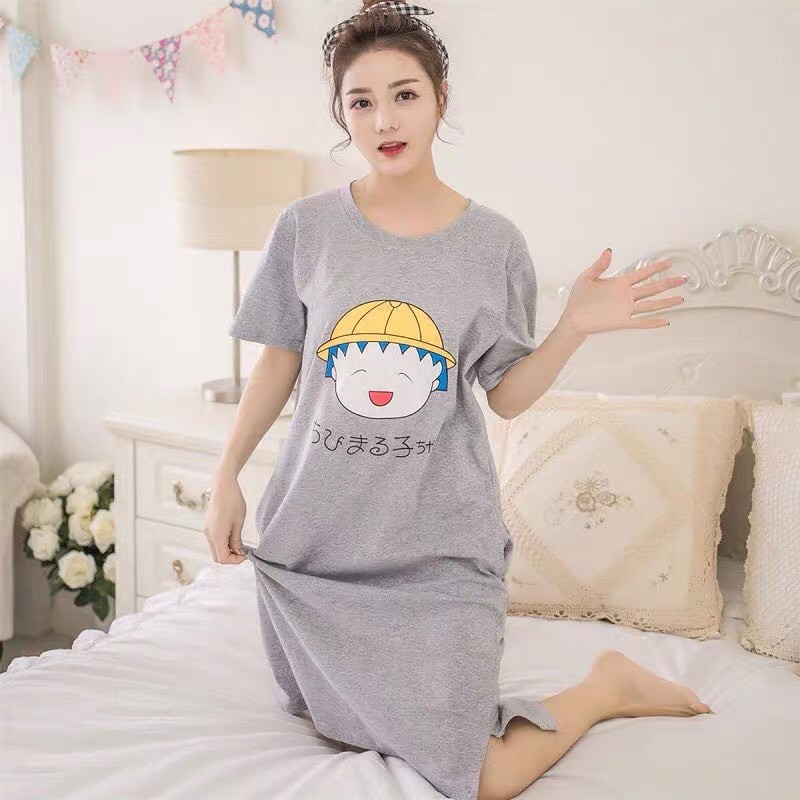 Váy ngủ cộc tay đầm ngủ dáng suông chất cotton mềm mát họa tiết hoạt hình dễ thương K5-C1