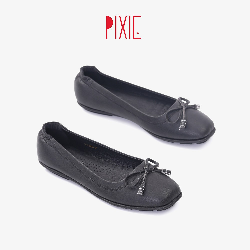 Giày Búp Bê Mũi Vuông Đế Âm Da Mềm Nơ Nhỏ Màu Đen Pixie P019