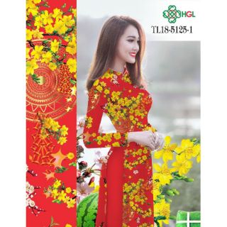 Vải áo dài in 3D Hoa mai vàng