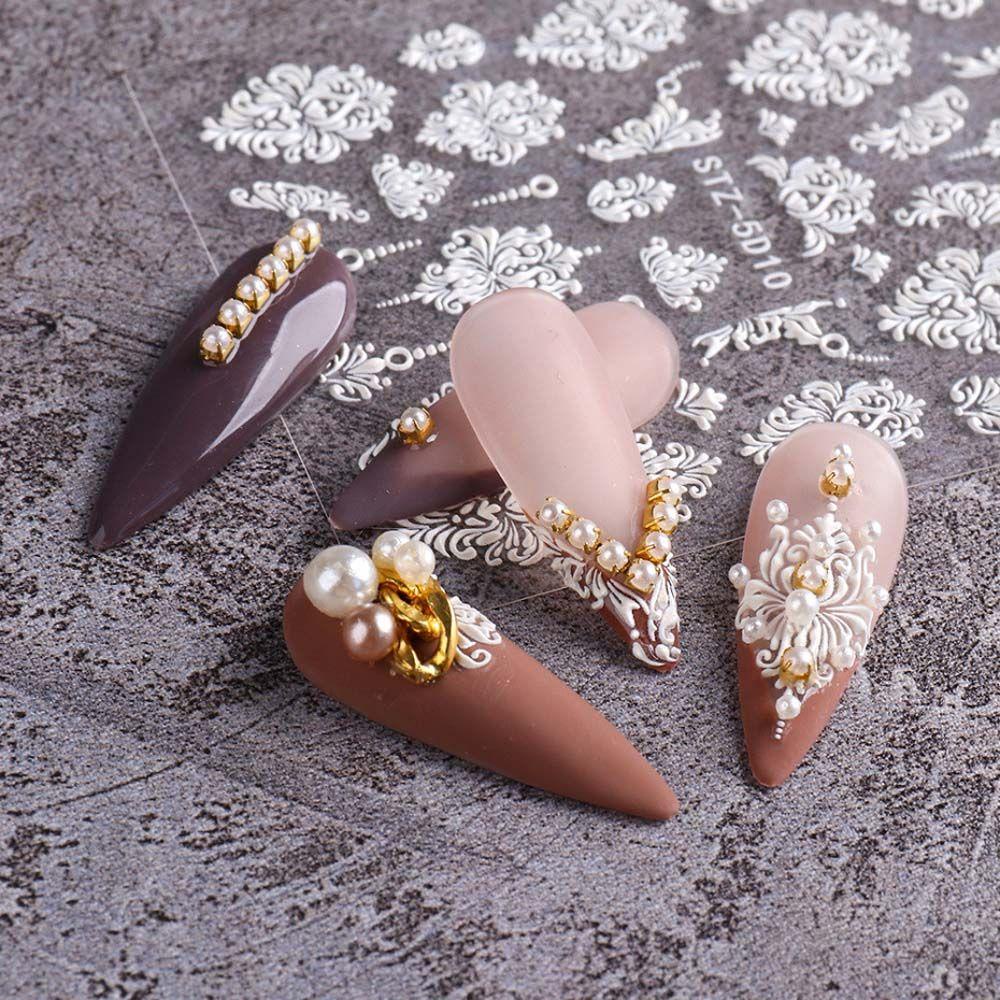Hình DáN Trang Trí MóNg Tay 5D HọA TiếT Ren Hoa HồNg