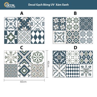 Decal Gạch Bông UV Xám Xanh trang trí bếp